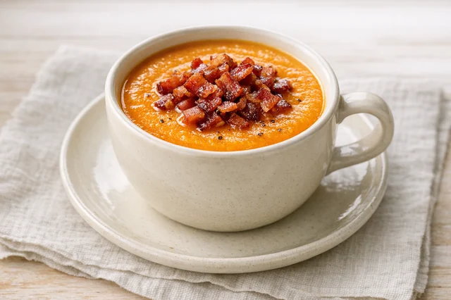 Cinnamon carrot soup with maple bacon