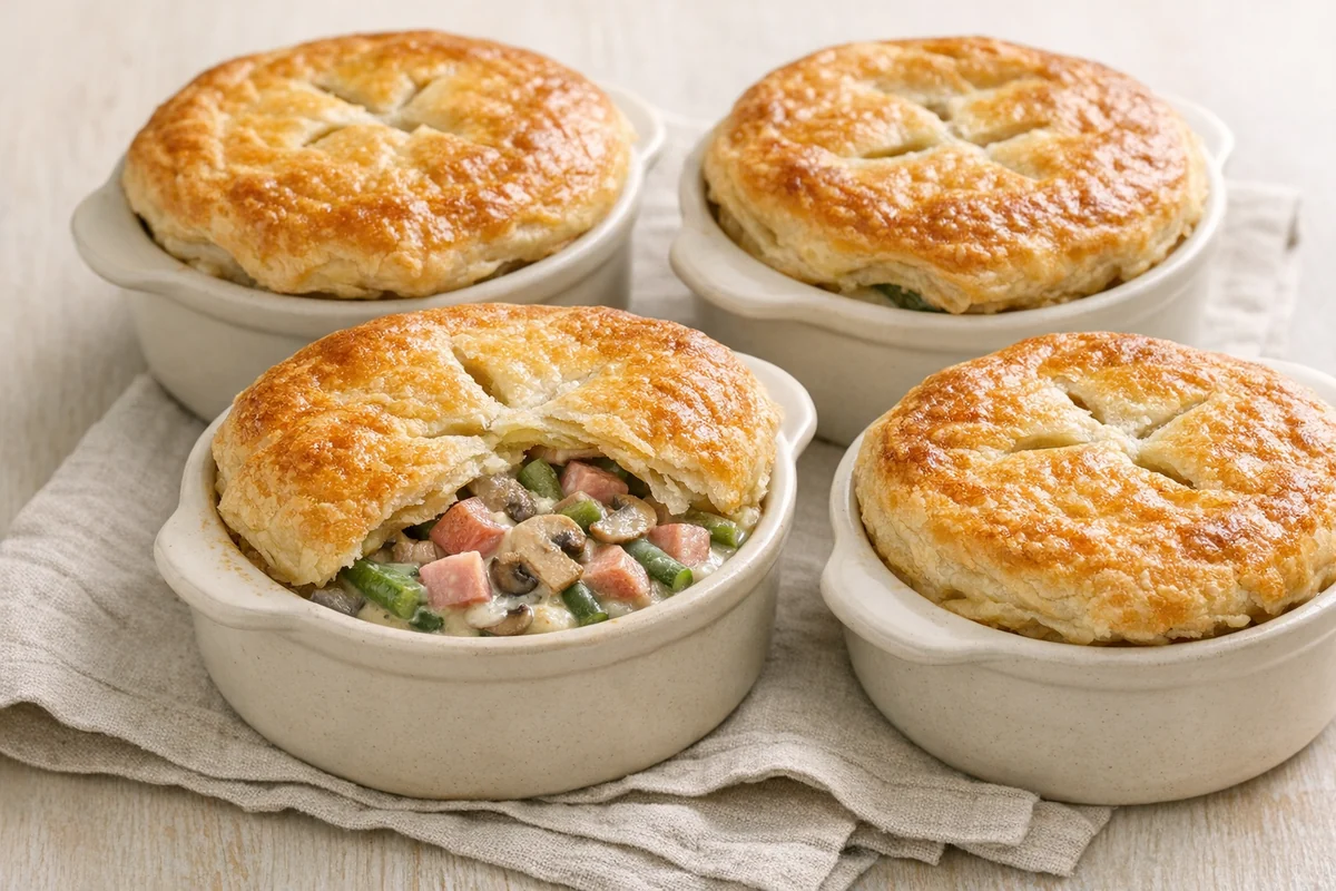 Ham & green bean pot pies, prepared and ready to eat