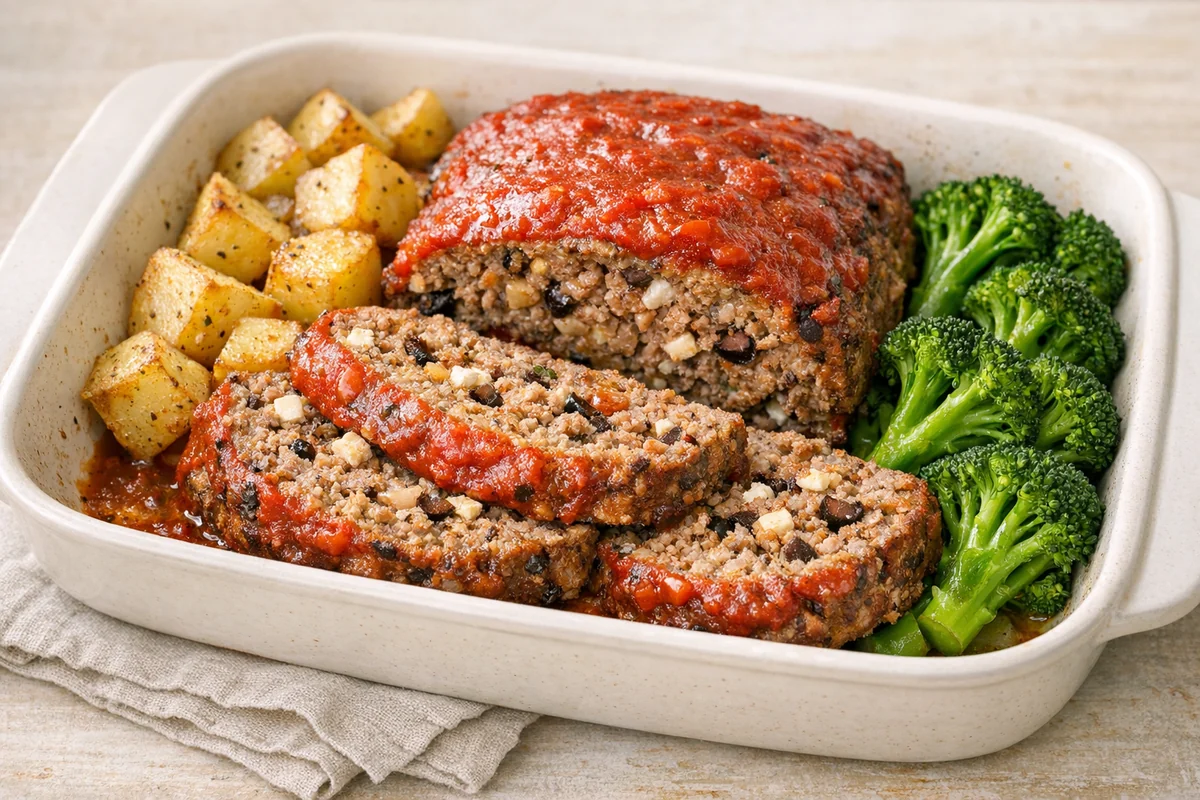 Mediterranean meatloaf, prepared and ready to eat