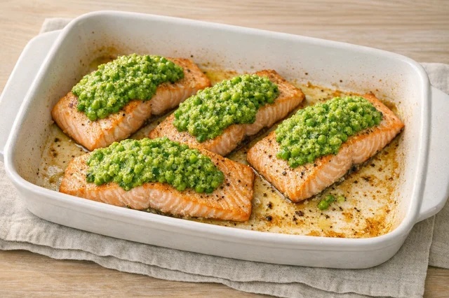 Salmon with pea pesto