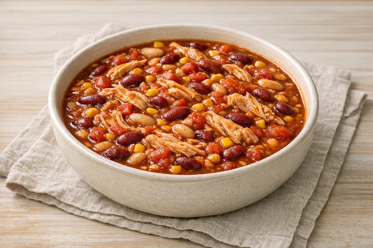 Quick chicken & bean chili, prepared and ready to eat
