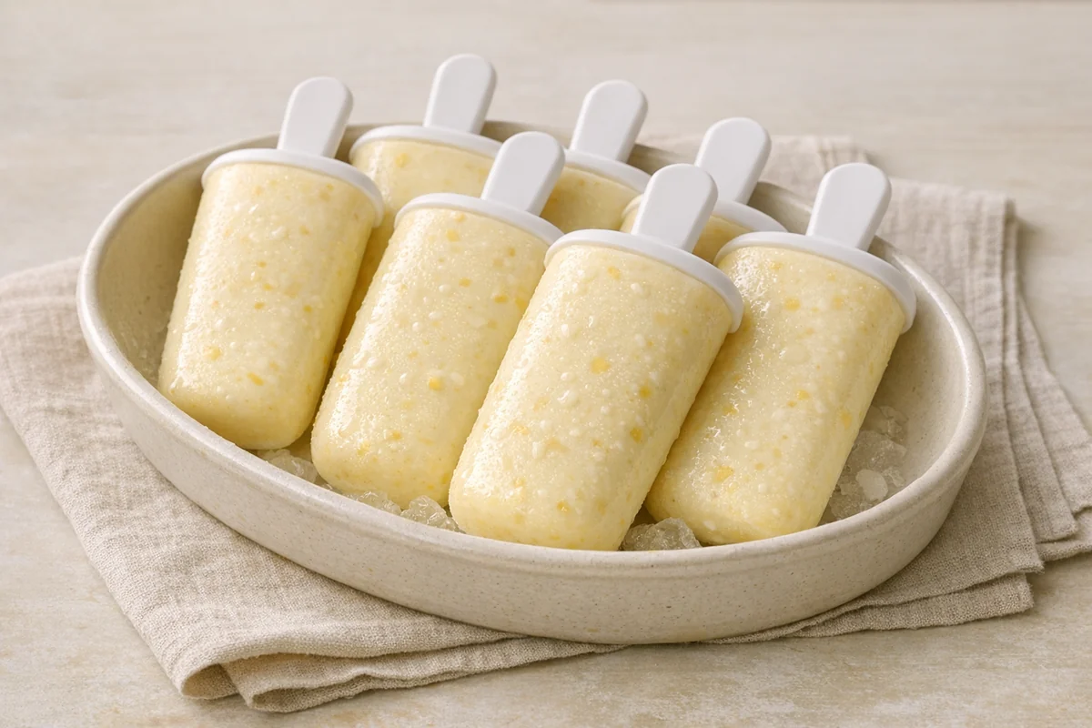 Sweet corn & yogurt frozen pops, prepared and ready to eat