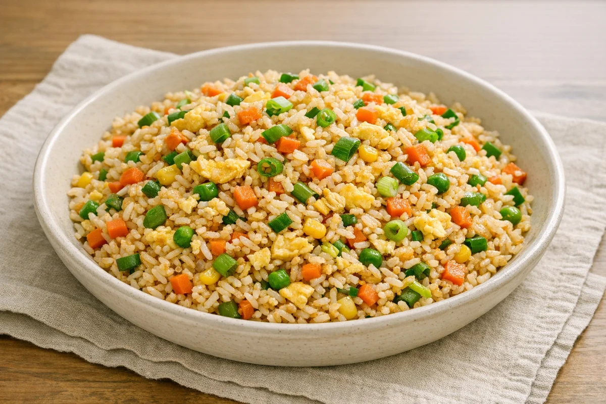 Vegetable fried rice, prepared and ready to eat