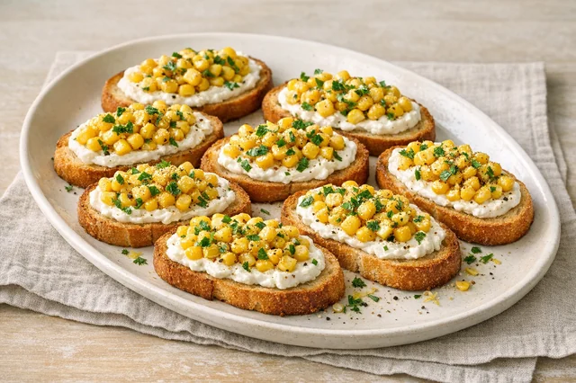 Whipped feta & corn crostini
