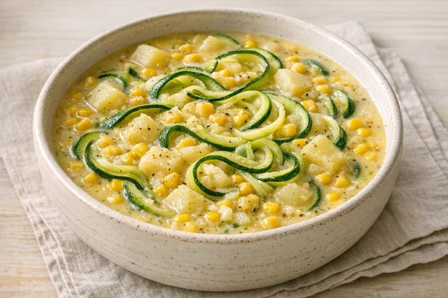 Zucchini noodle & corn chowder